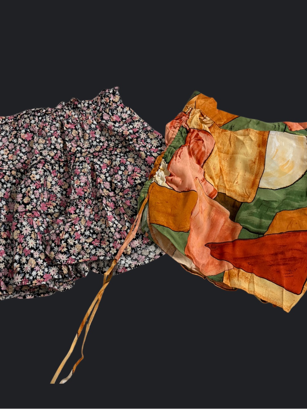 Fall skirt lot 2 ladies skirts floral tiered flounce geometric ruched ruched S